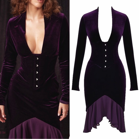 House of CB Dahna Dark Purple velvet corset dress - Picture 3 of 16